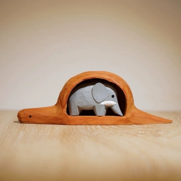Handmade Wood Carving Elephant Inside Boa Figurine Inspired Decoration - Picture 3 of 5